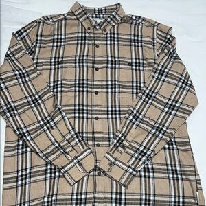 Tan Plaid Button-Up Shirt